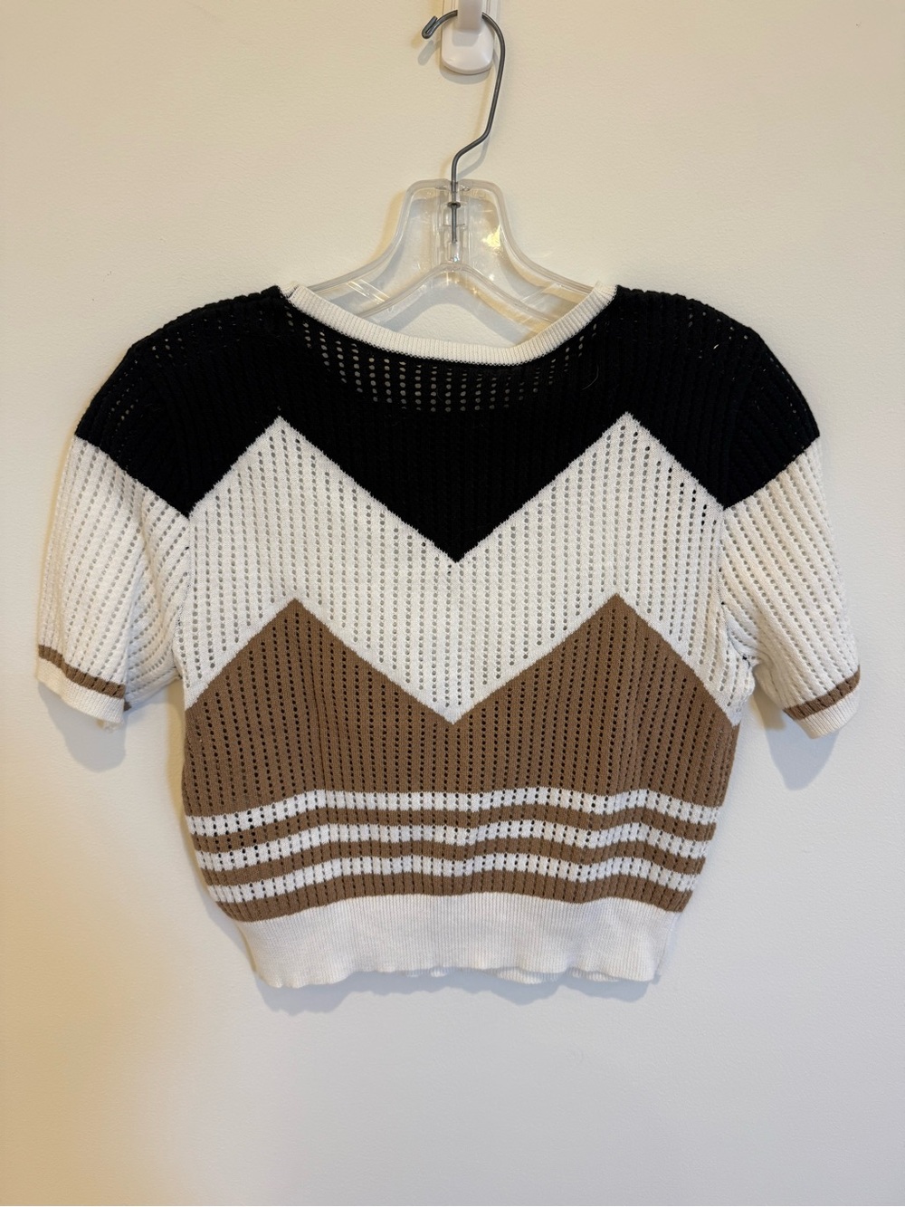 Love Binetti Chevron Open Knit Crop Sweater Top XS